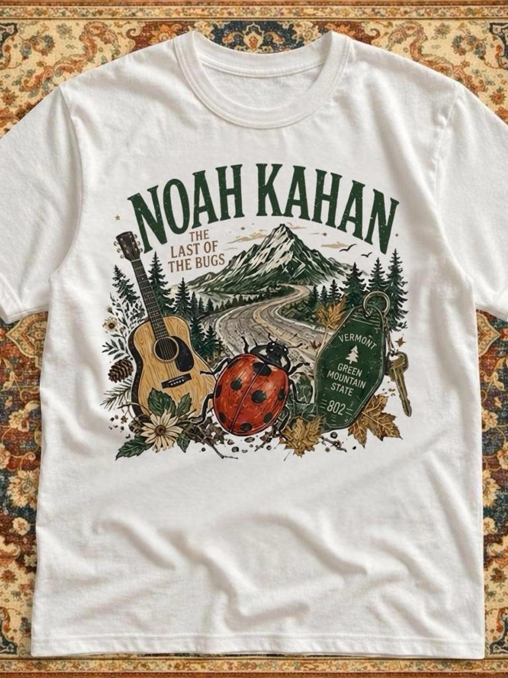 Gildan White Noah Kahan Scenic Graphic Tee with Green and Red Accents